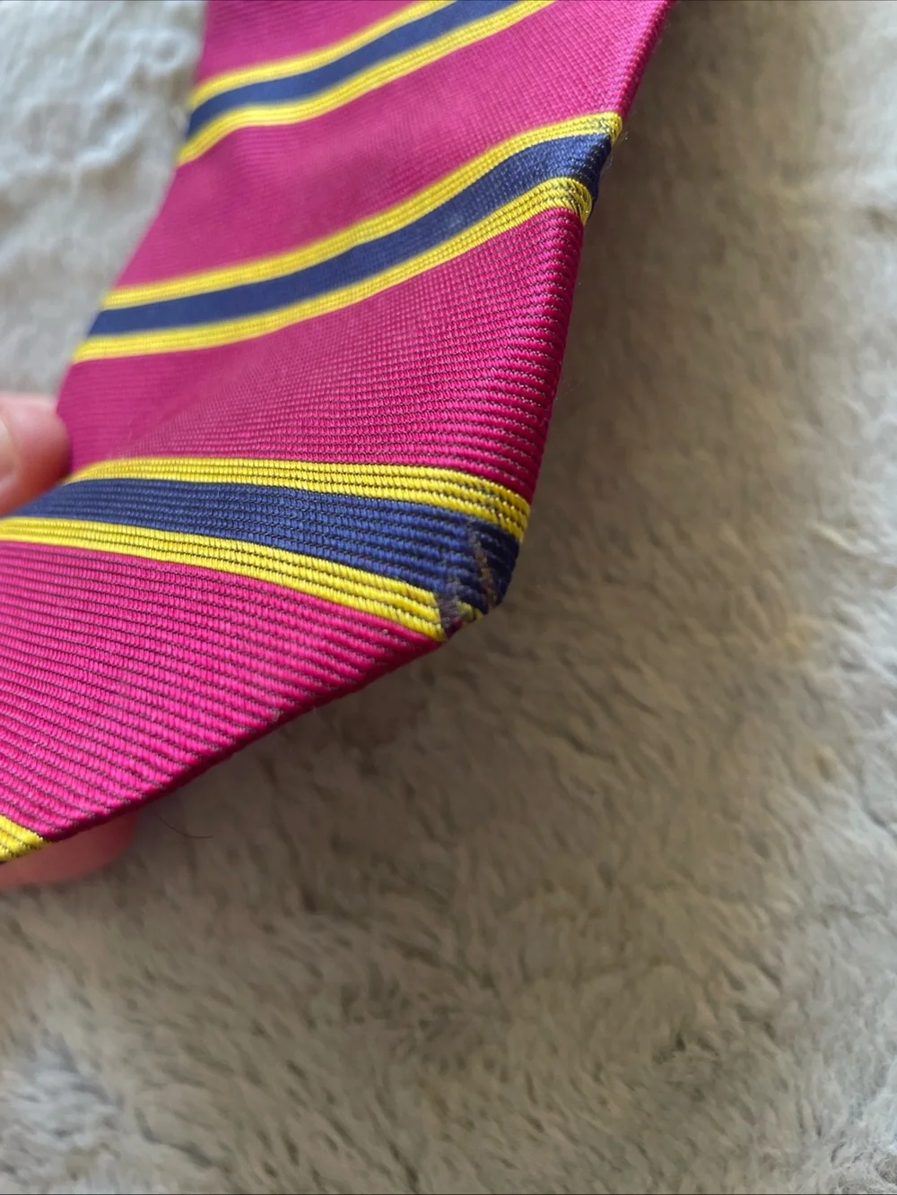 Brooks Brothers Burgundy Tie with Navy and Yellow Stripes